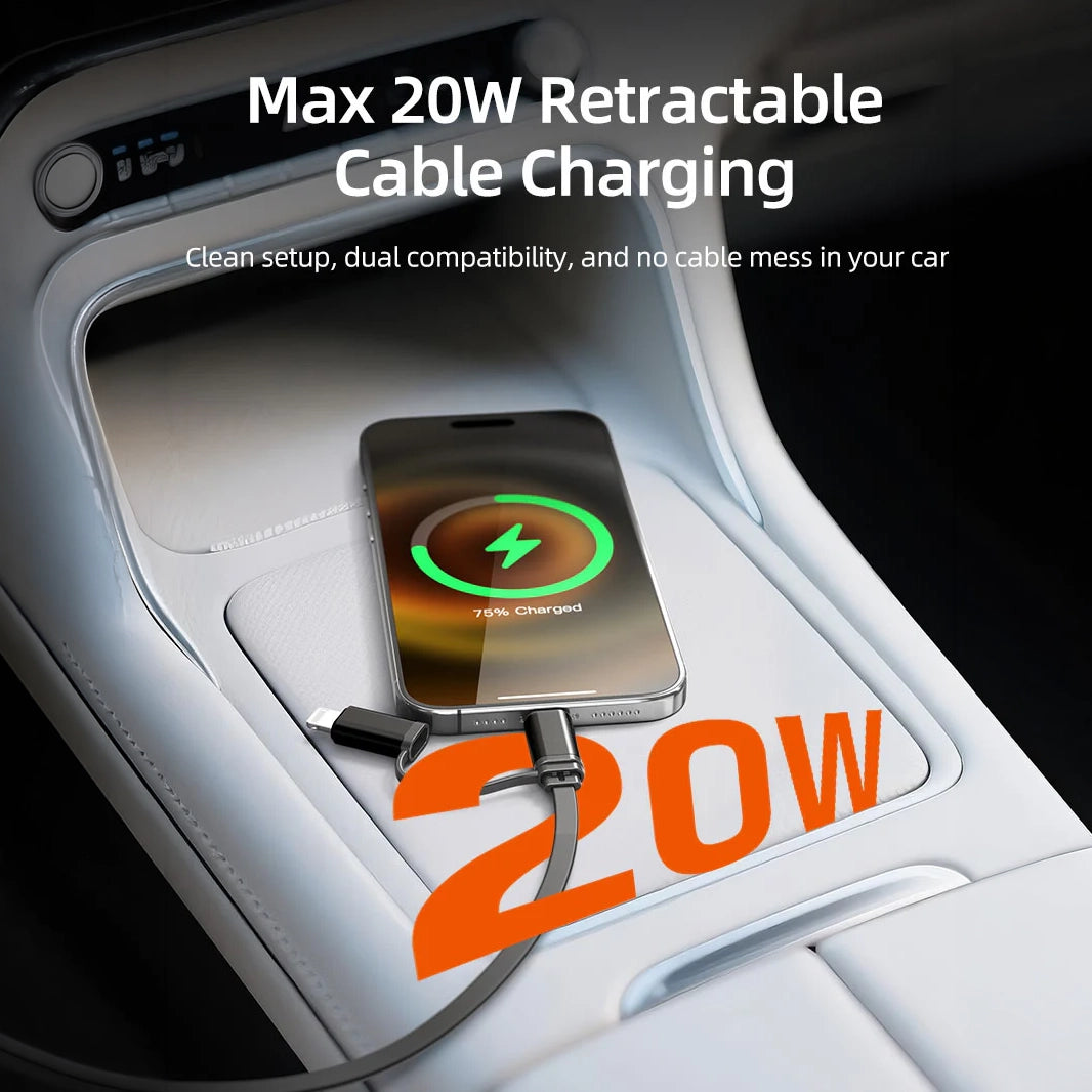 CABLETIME 2-in-1 Magnetic Wireless Car Charger with Retractable Cable