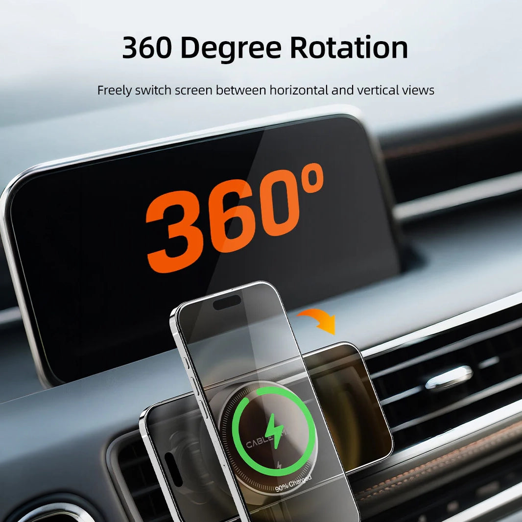 CABLETIME 2-in-1 Magnetic Wireless Car Charger with Retractable Cable