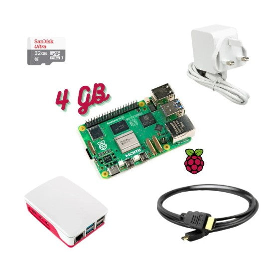 Raspberry Pi5 4GB Red/ White Official Kit 64GB uSD