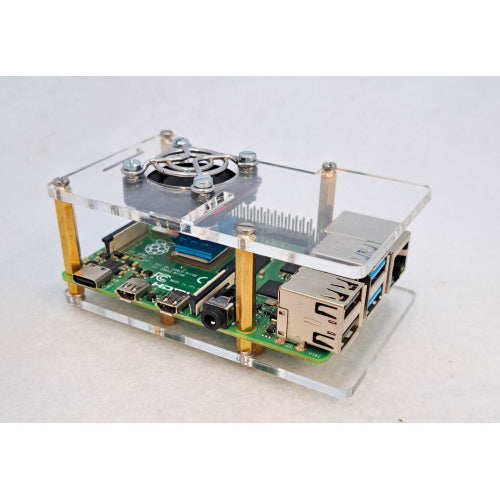 Raspberry Pi Universal Acrylic open GPIO Case with fan, grill and flared heatsink for Raspberry Pi 3/4/5