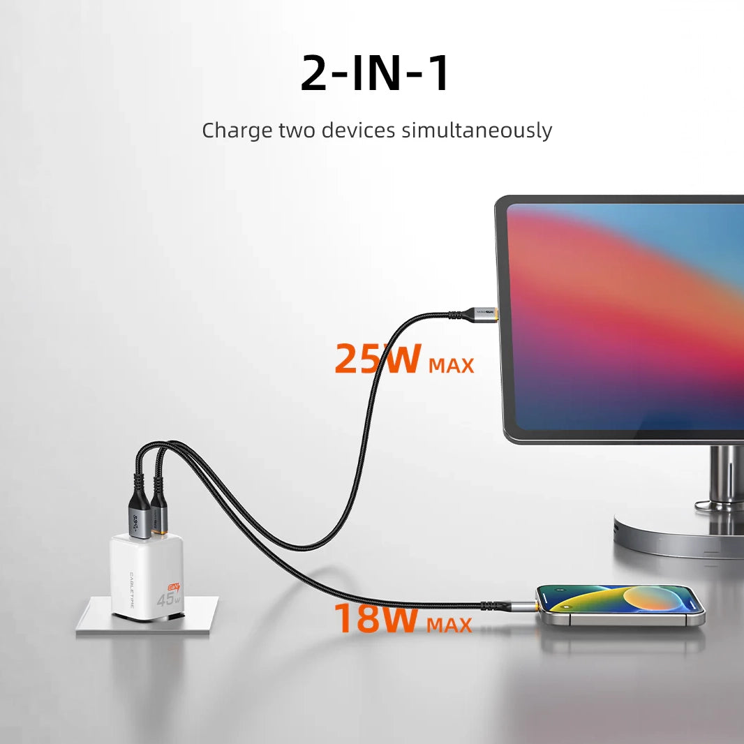 CABLETIME 45W USB C Charger Dual GaN USB C and USB A Wall Charger