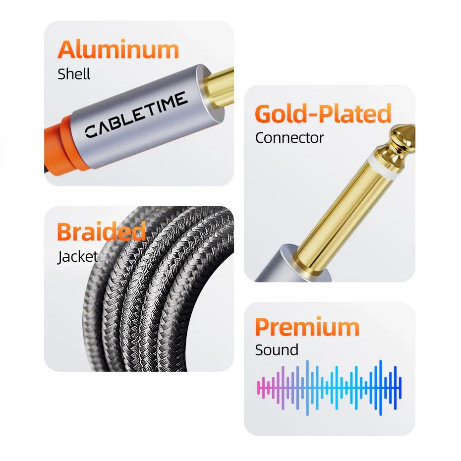 CABLETIME 3.5mm TRS to Dual 6.35mm 1/4 TS Mono Y Splitter Audio Cable (1.5m)