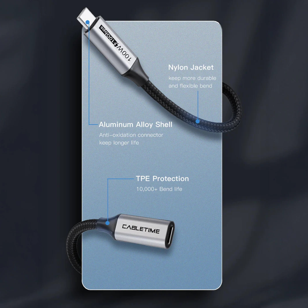 CABLETIME USB-C Male to USB-C Female Cable (1m)