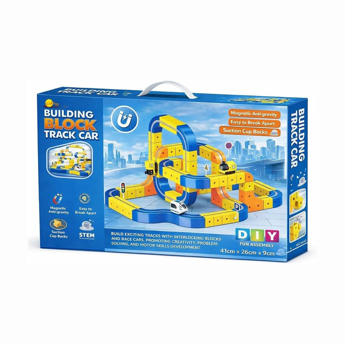BUBBLEGUM Magnetic Car Track Building Set, 107 Pieces