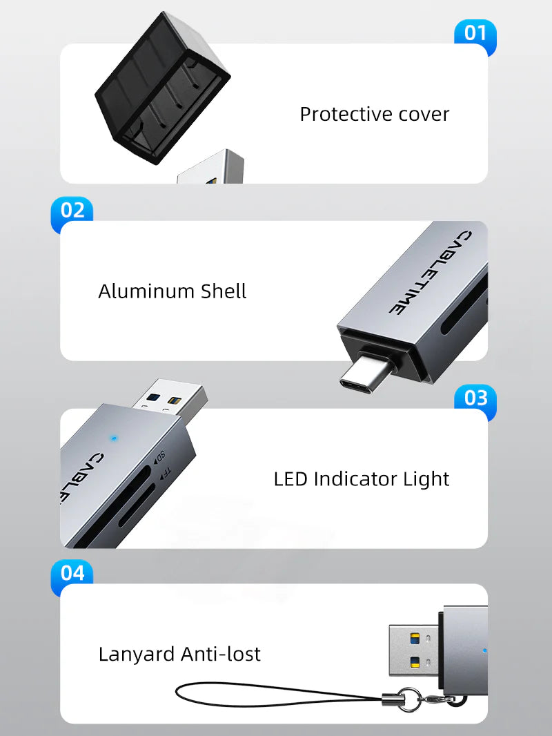 CABLETIME USB A & USB C to SD/TF Card Reader