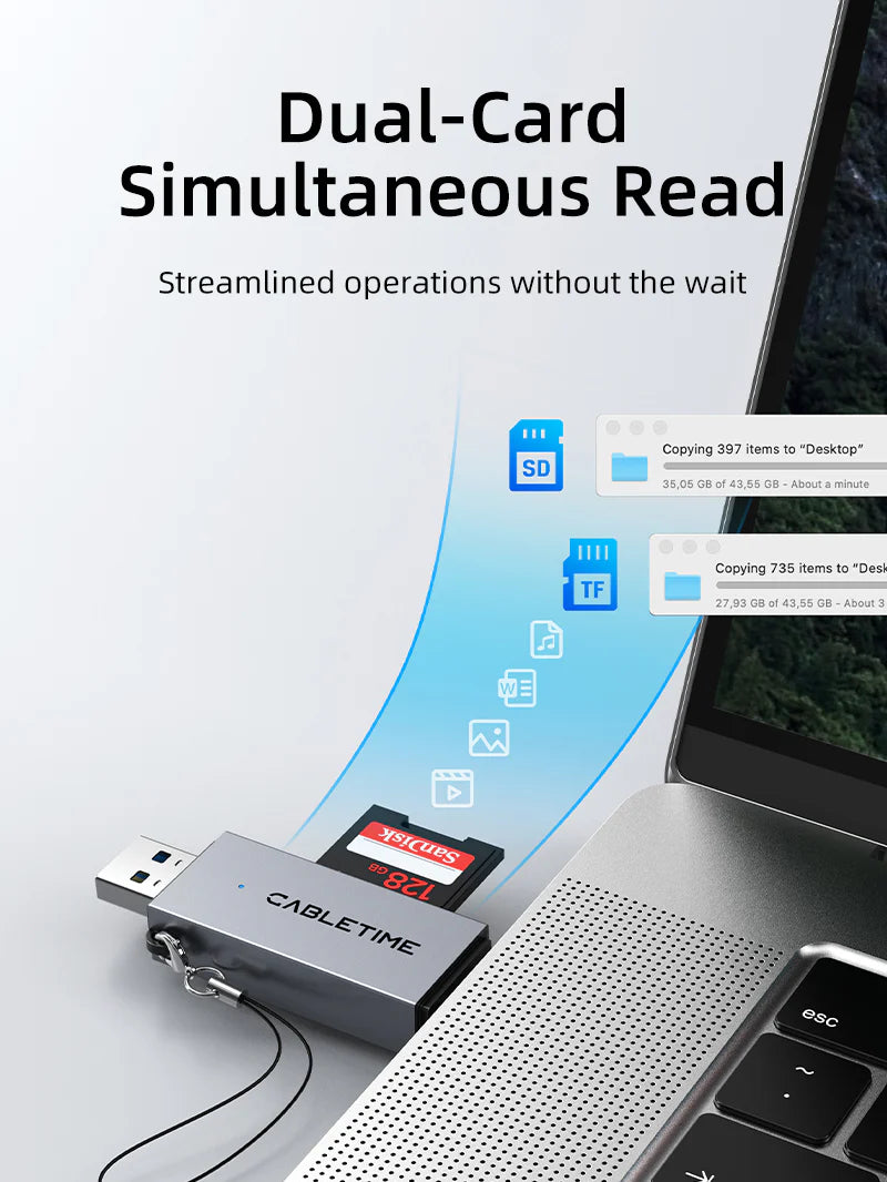 CABLETIME USB A & USB C to SD/TF Card Reader