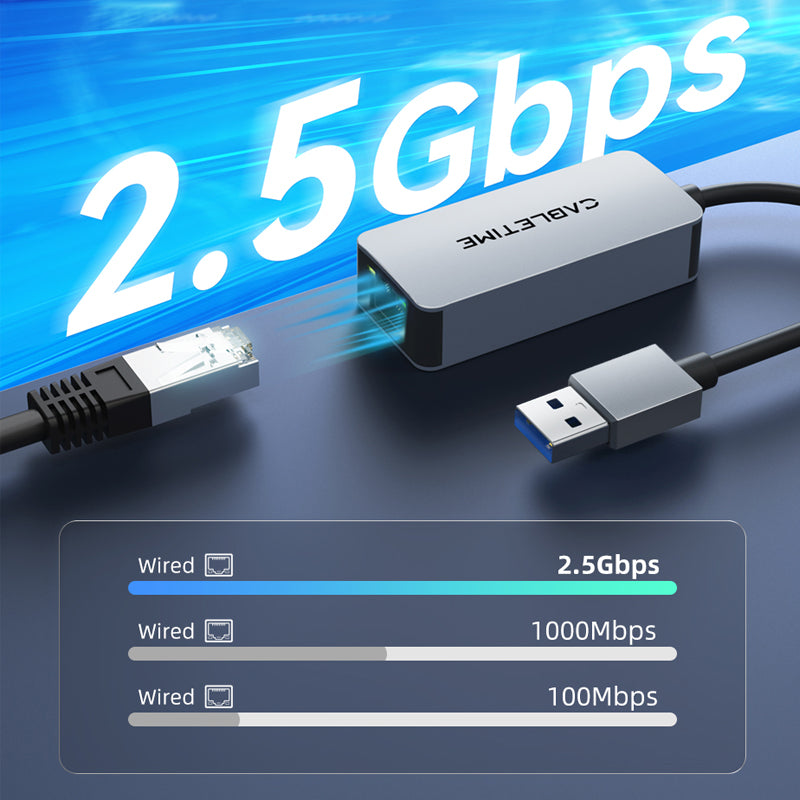 CABLETIME USB A 3.0 to RJ45 2.5Gbps Adapter