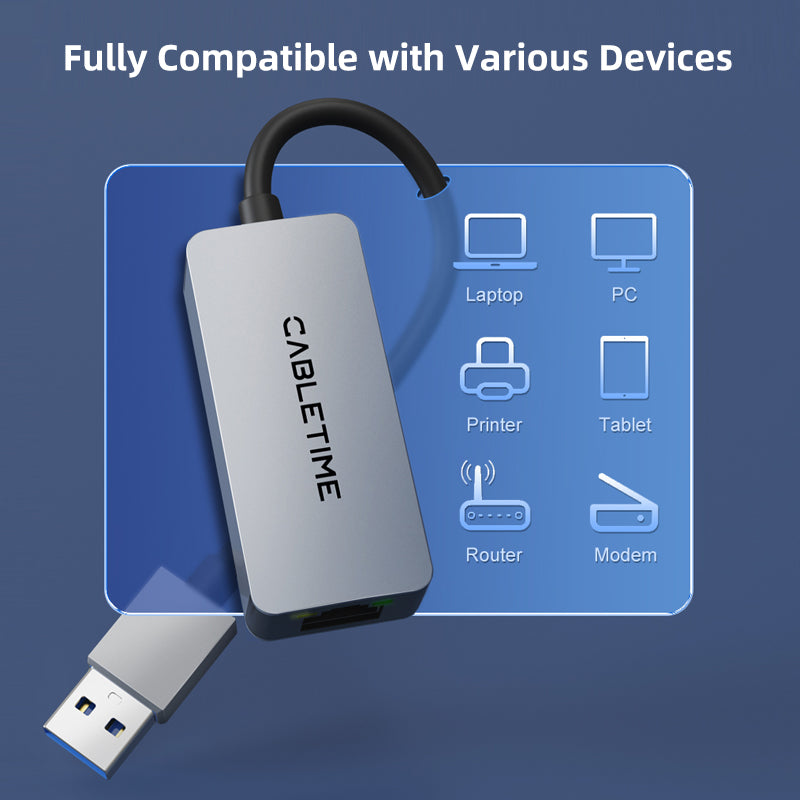 CABLETIME USB A 3.0 to RJ45 2.5Gbps Adapter