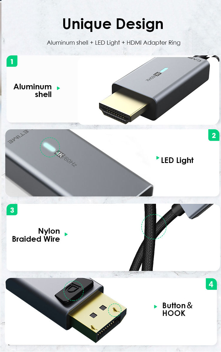 CABLETIME Aluminum DP 2.1 Cable 16K/60Hz (2m)