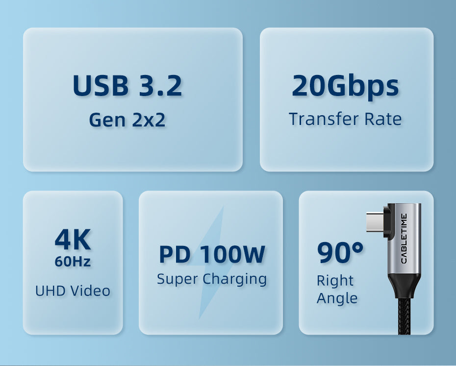 CABLETIME USB-C to USB-C PD100W Gen2 USB 3.1 (0.5m)