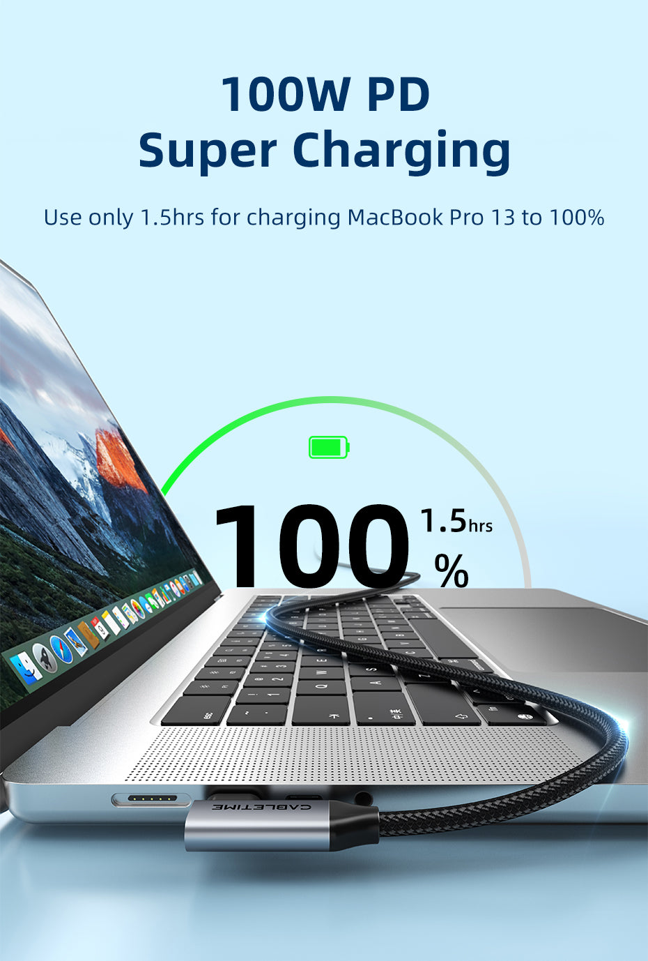 CABLETIME USB-C to USB-C PD100W Gen2 USB 3.1 (0.5m)