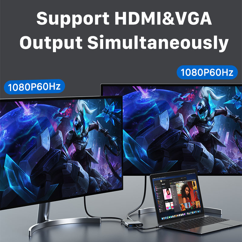 CABLETIME 4-in-1 USB type C to HDMI+VGA Adapter