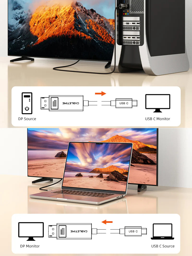 CABLETIME USB-C To Displayport Bi-Directional Cable (2m)