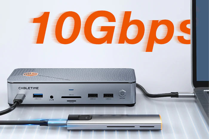 CABLETIME 15-IN-1 8K USB C Multiport Docking Station with 10Gbps NVME SSD (Drive not included)