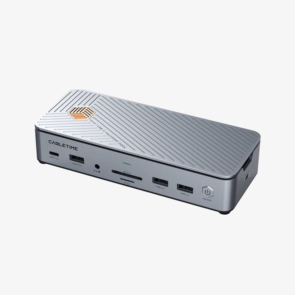 CABLETIME 15-in-1 USB-C Docking Station – 8K30, 10Gbps, 100W PD, 2.5GbE, NVMe