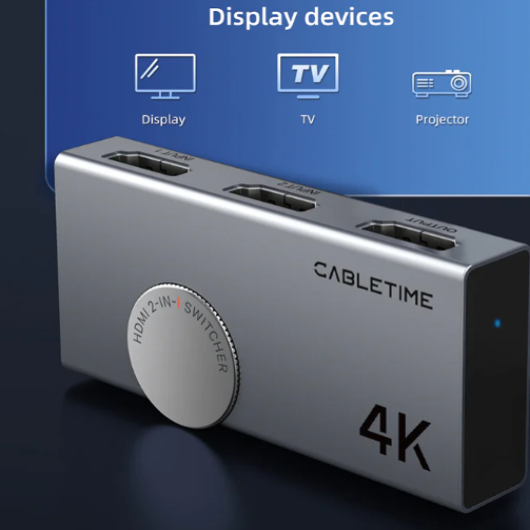 CABLETIME 4K 60Hz HDMI 2.0 Switch 2 In 1 Out Bi-Direction