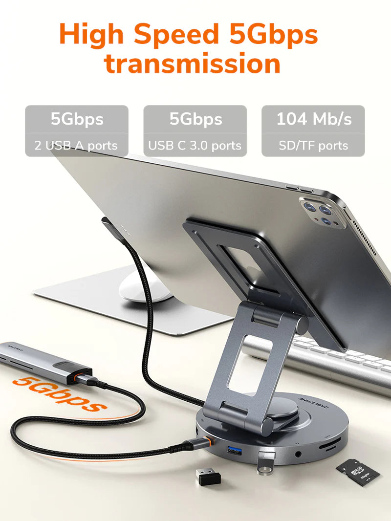 CABLETIME 8-IN-1 USB-C HUB with 360° Rotatable Pad Stand