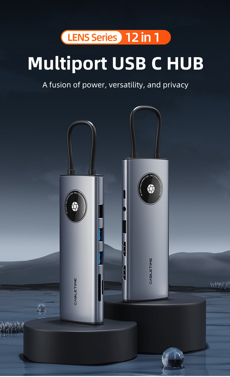 CABLETIME 12-in-1 USB C Hub with 2 HDMI 1 Display Port for Laptop