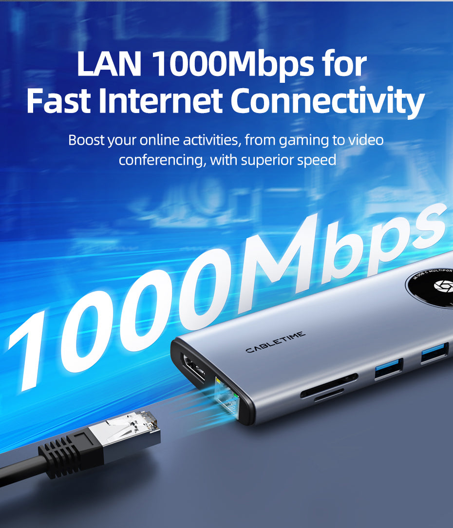 CABLETIME 12-in-1 USB C Hub with 2 HDMI 1 Display Port for Laptop