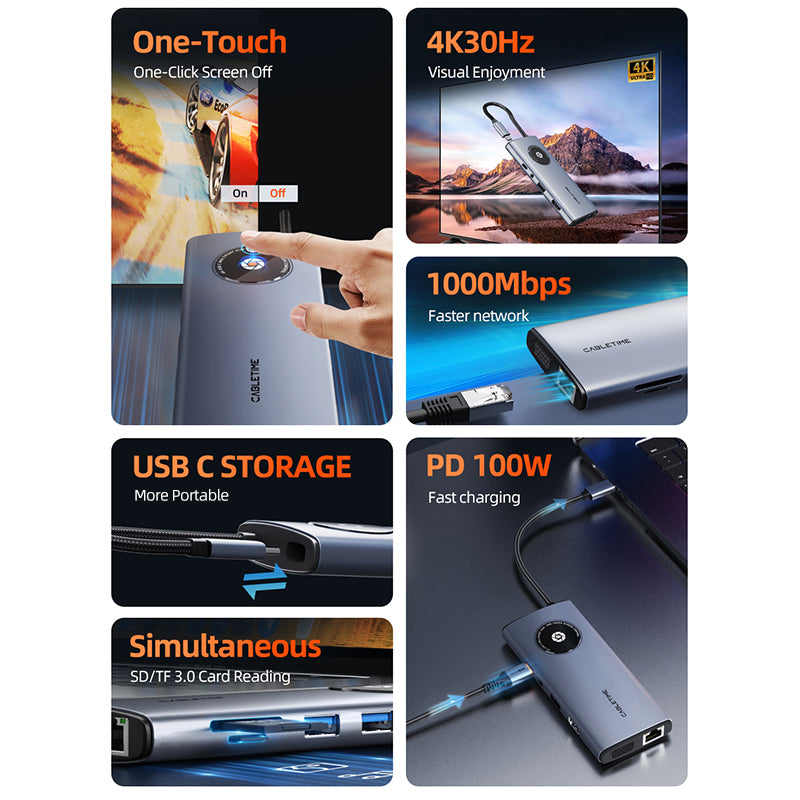 CABLETIME 10-IN-1 USB C Hub SST Lens Series
