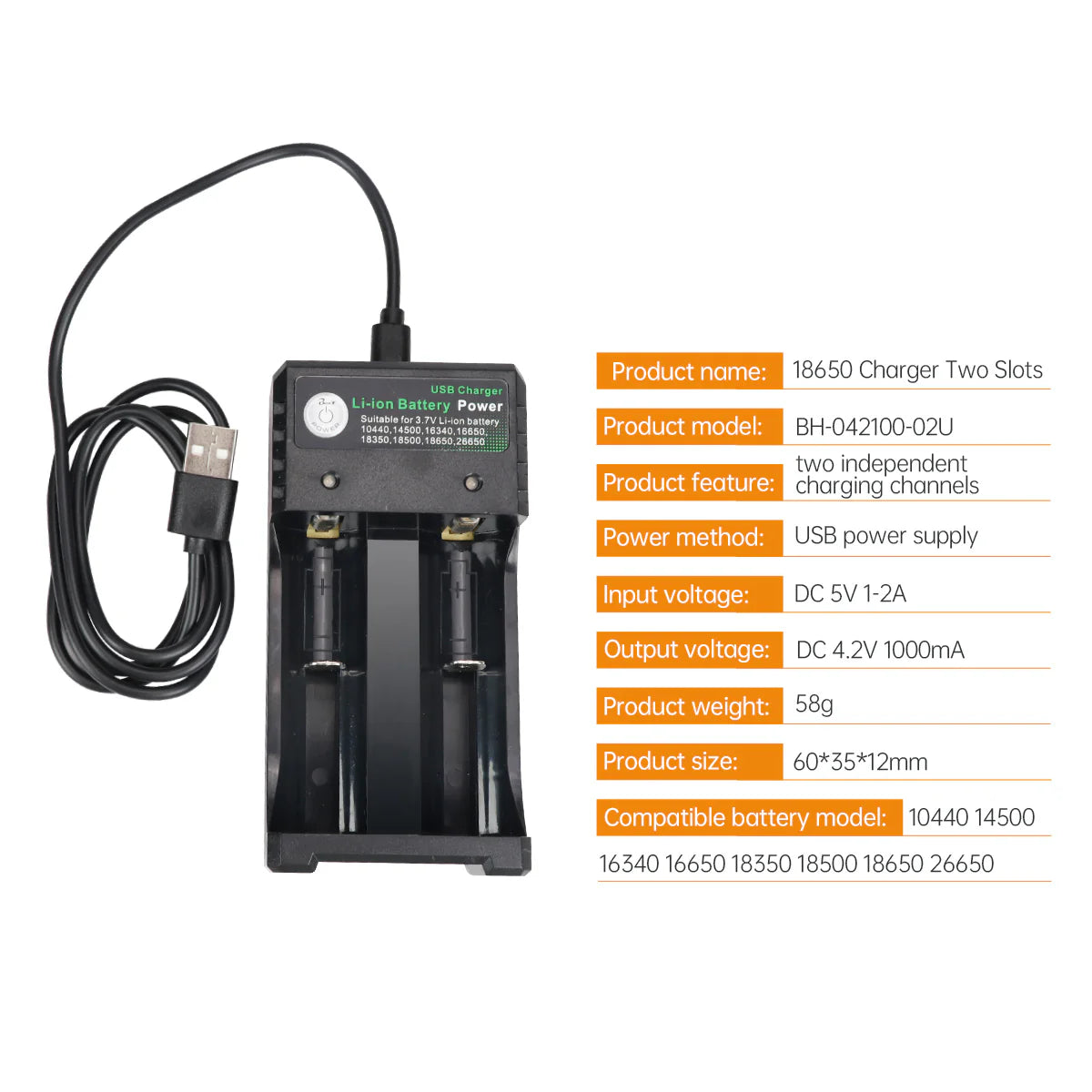Li-Ion Battery Charger Universal (2 Slot)