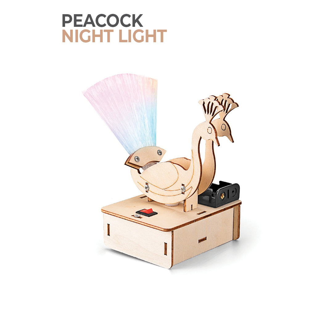 BUBBLEGUM Wood STEM Peacock Night Light