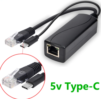 POE to 5V DC TYPE C Power Over Ethernet 48V To 5V 12W Active POE Splitter Micro USB Plug for Raspberry Pi IP CAMERA TYPE-C Gigabit