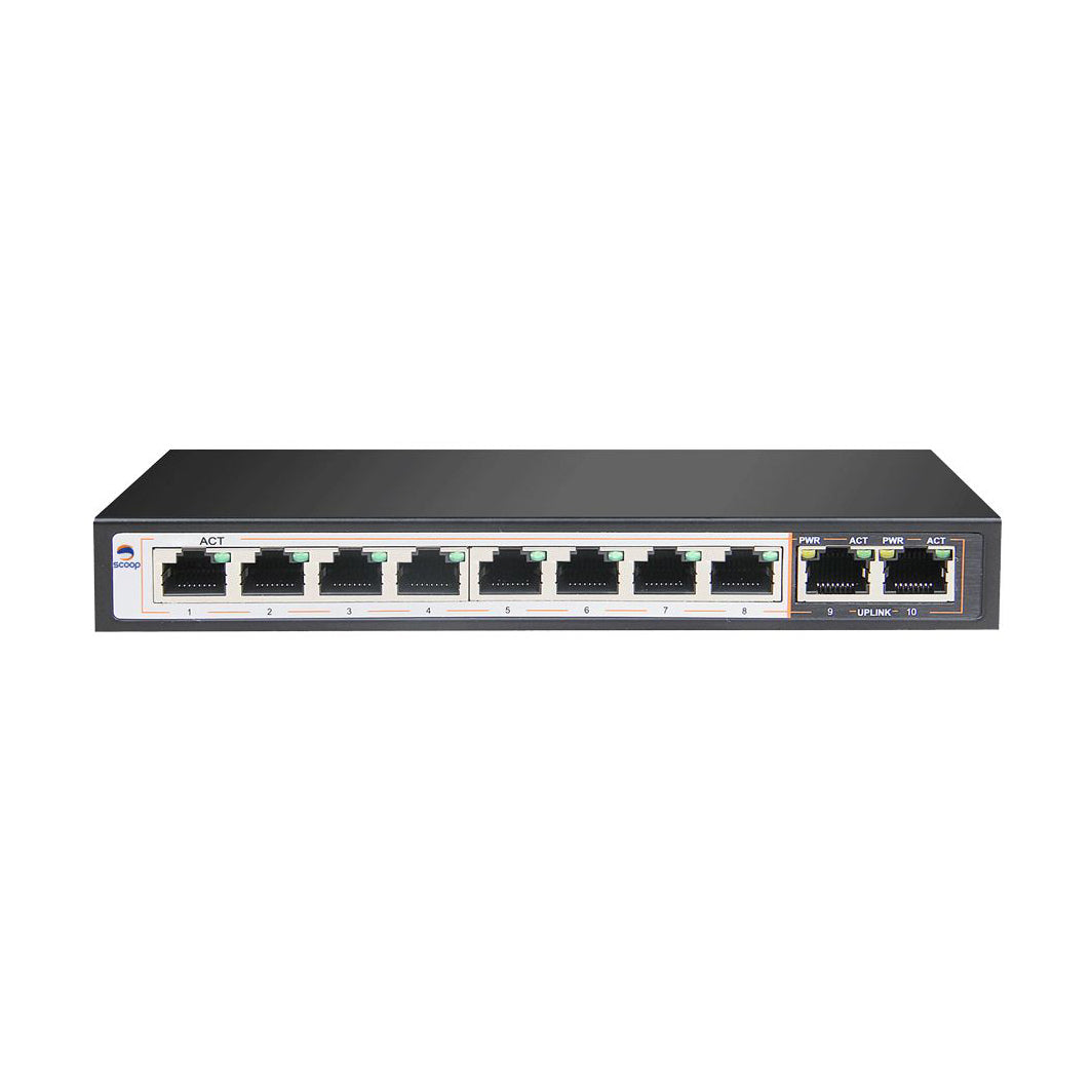 10 Port Fast Ethernet Switch (8 AI PoE Ports & 2 FE Uplink)