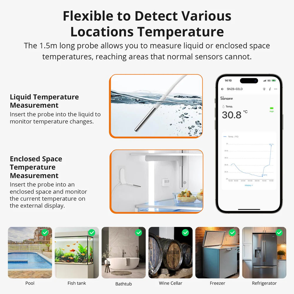 SONOFF SNZB-02LD Zigbee Temperature Probe (with battery)