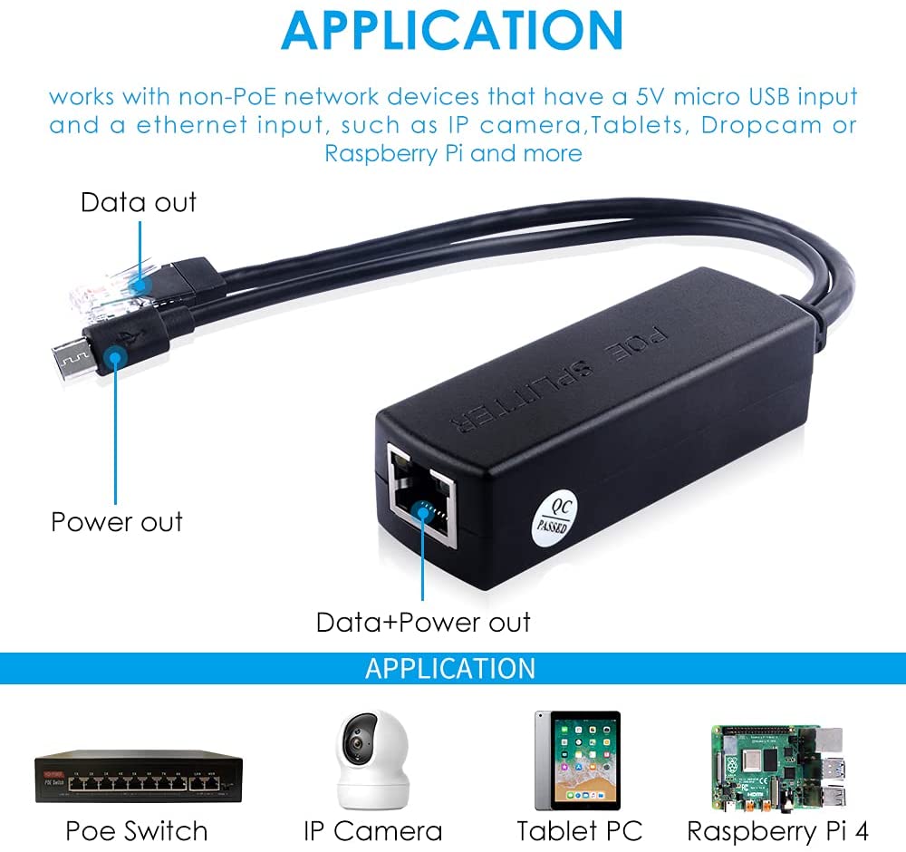 POE to 5V DC TYPE C Power Over Ethernet 48V To 5V 12W Active POE Splitter Micro USB Plug for Raspberry Pi IP CAMERA TYPE-C Gigabit