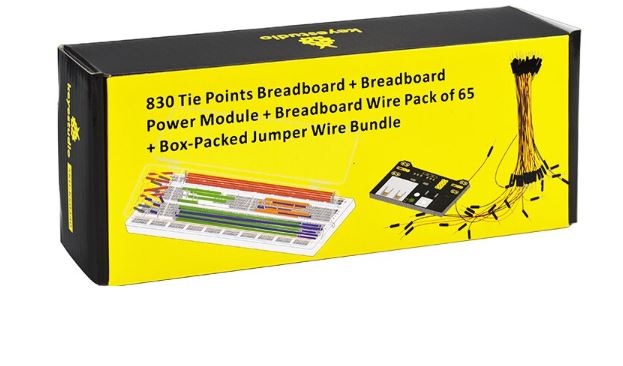 KEYESTUDIO 830 hole breadboard, breadboard power module, 65 DuPont Wires and 140 Boxed Wires