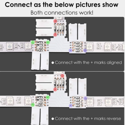 T Shape 4-Pin LED Connectors 10mm Wide Connectors Terminal Extension (Pack of 10)