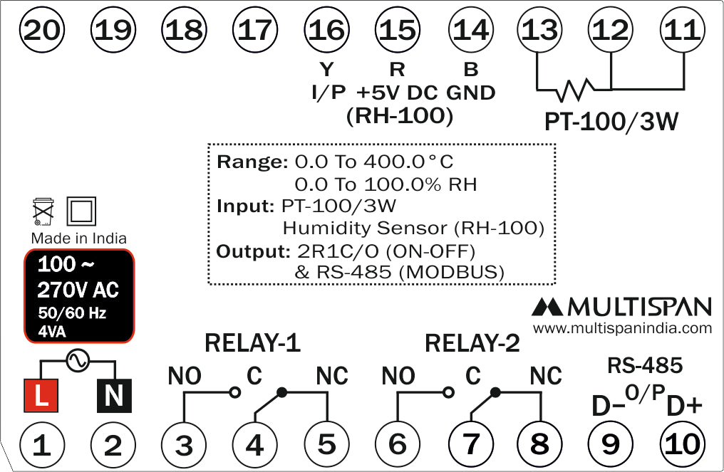 MULTISPAN MHT-1202-M1 Temperature and Humidity Controller
