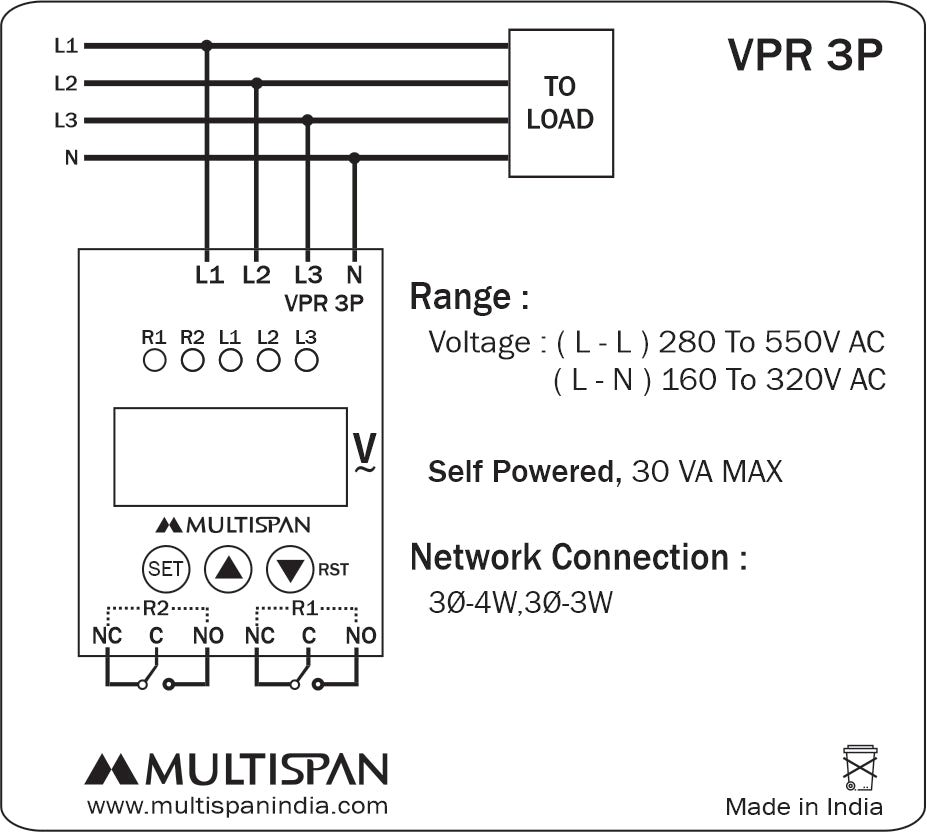 MULTISPAN VPR-3P - Three Phase Voltage Protection Relay
