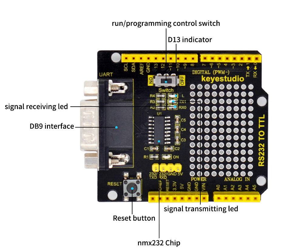 KEYESTUDIO RS232 to TTL Conversion Shield Compatible with Arduino