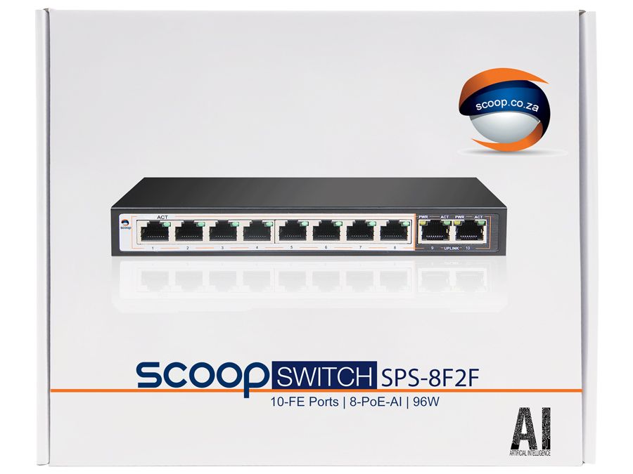 10 Port Fast Ethernet Switch (8 AI PoE Ports & 2 FE Uplink)