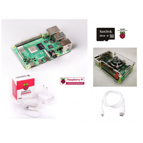 RASPBERRY PI 4 Model B 8GB Essentials Kit Boxed - 2 Layer Acrylic Case