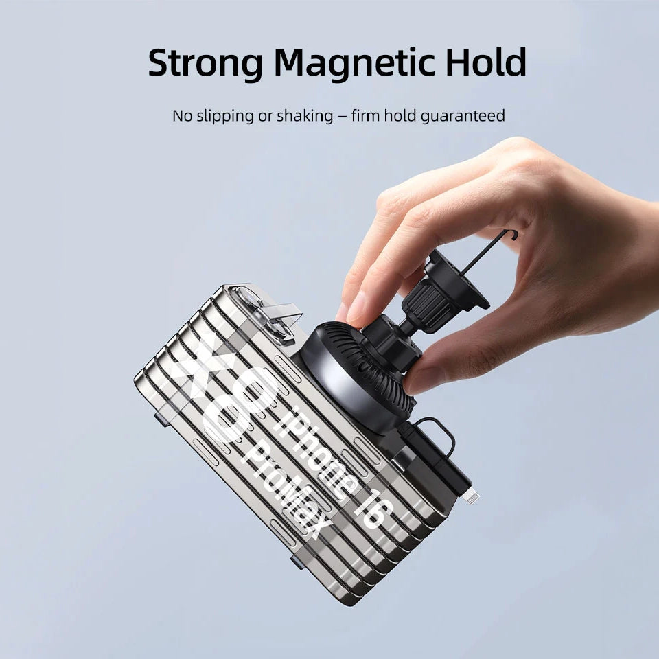 CABLETIME 2-in-1 Magnetic Wireless Car Charger with Retractable Cable