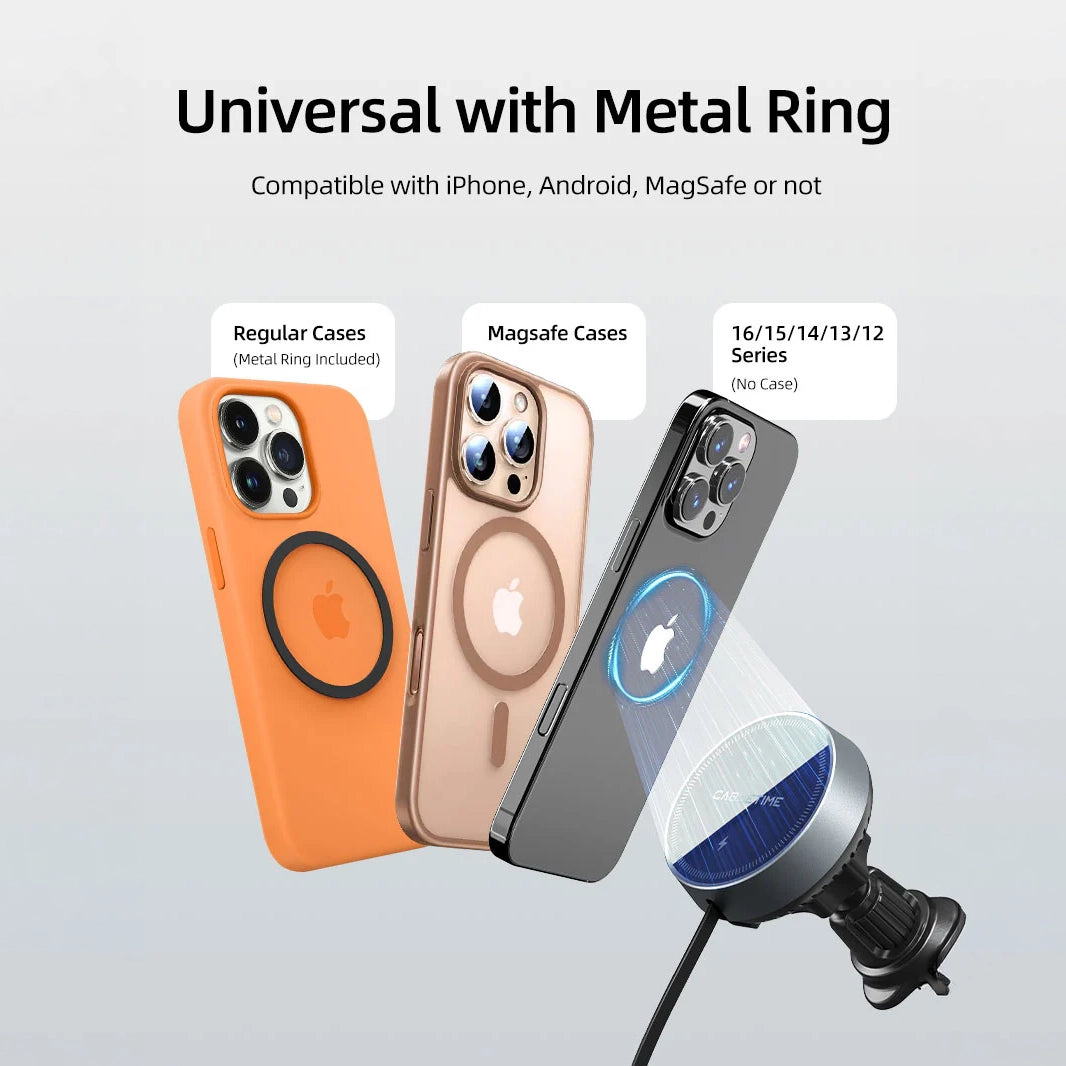 CABLETIME 2-in-1 Magnetic Wireless Car Charger with Retractable Cable
