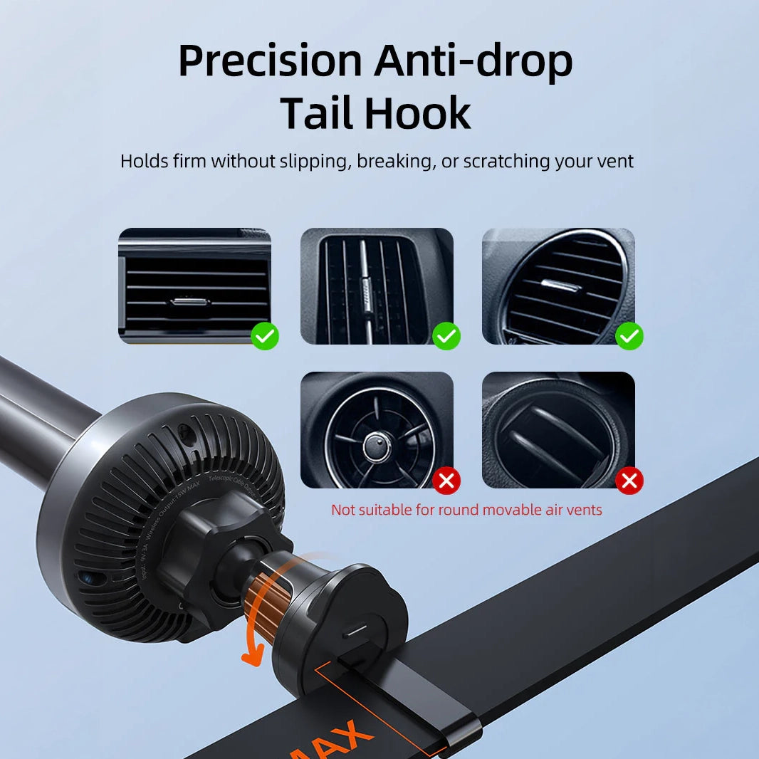 CABLETIME 2-in-1 Magnetic Wireless Car Charger with Retractable Cable