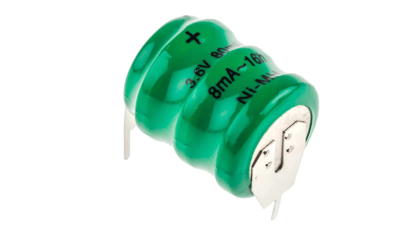 RS COMPONENTS RS PRO 3.6V NiMH Button Rechargeable Battery, 80mAh