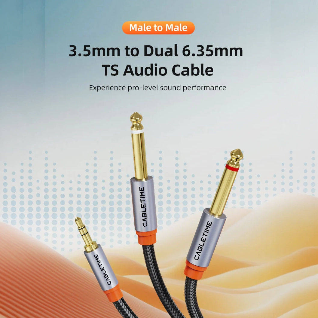 CABLETIME 3.5mm TRS to Dual 6.35mm 1/4 TS Mono Y Splitter Audio Cable (1.5m)