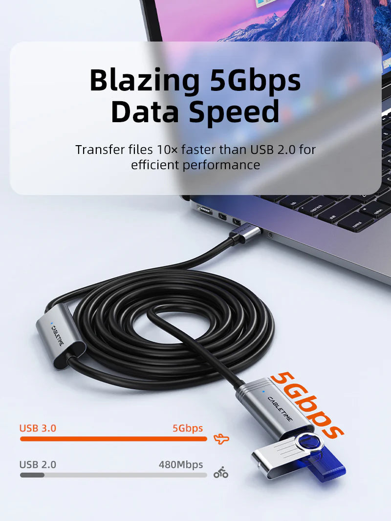 CABLETIME USB 3.0 Active Extension Cable Male to Female (5m)