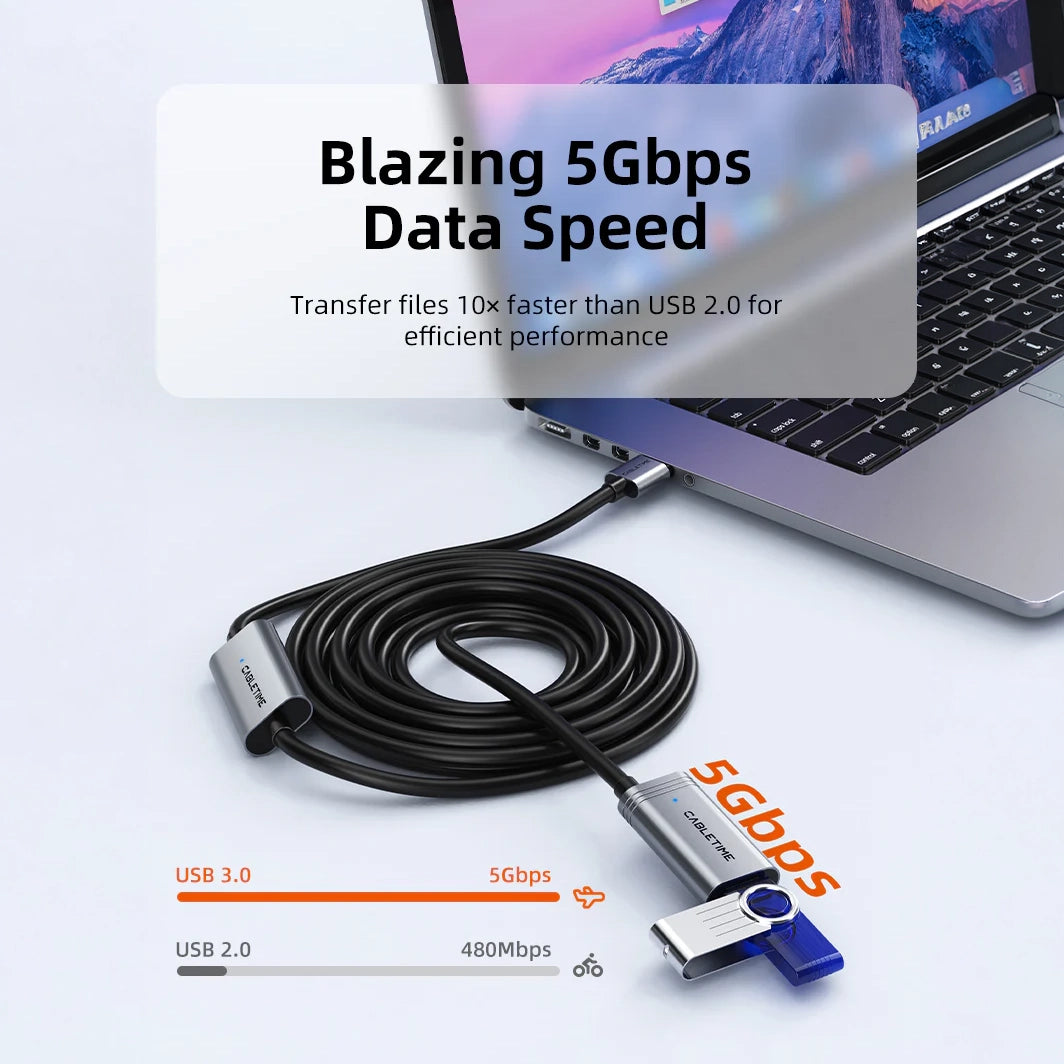 CABLETIME USB 3.0 Active Extension Cable Male to Female (10m)