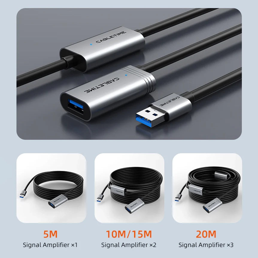 CABLETIME USB 3.0 Active Extension Cable Male to Female (10m)