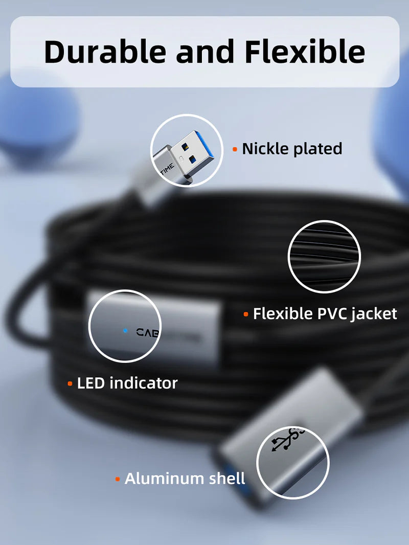 CABLETIME USB 3.0 Active Extension Cable Male to Female (5m)