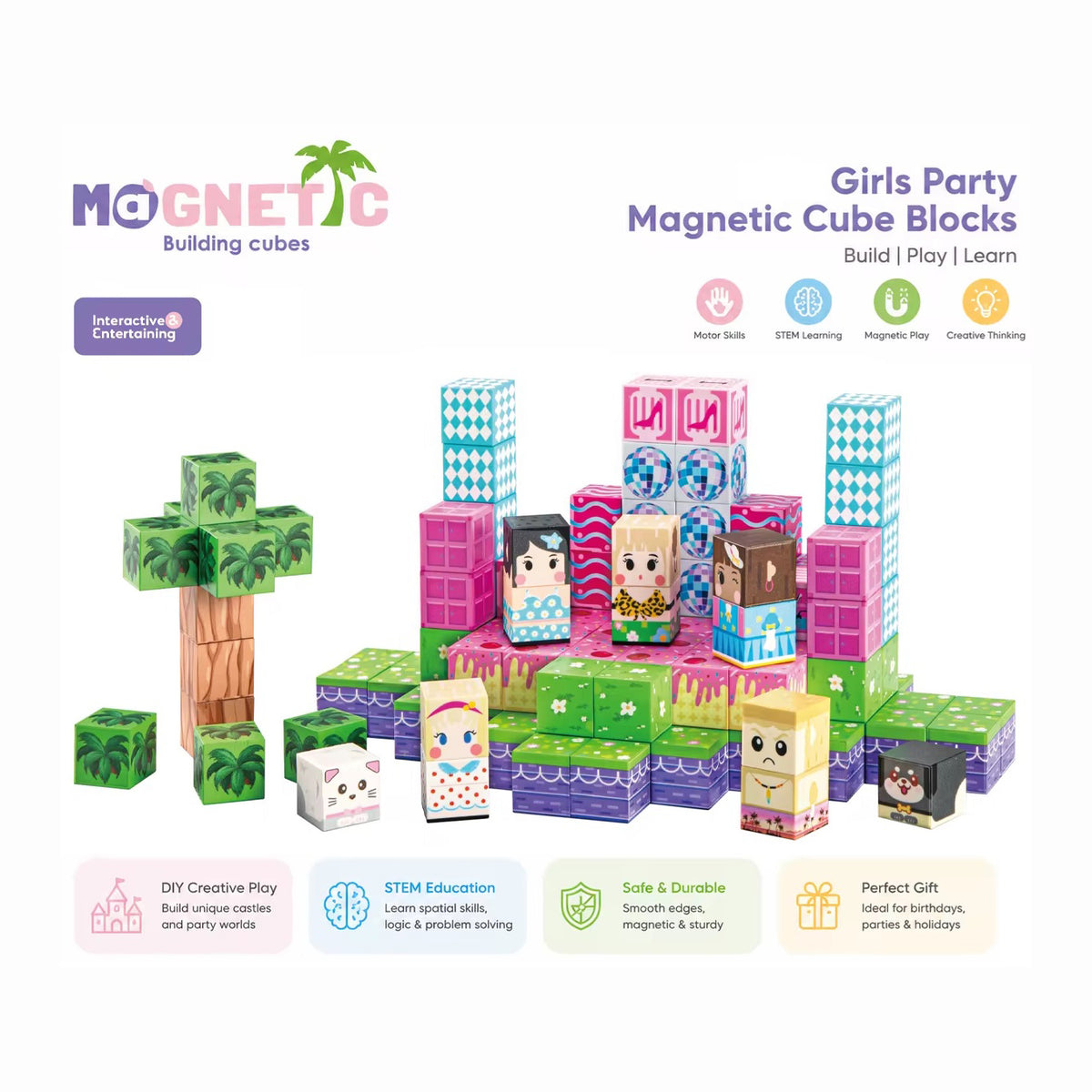 BUBBLEGUM Magnetic Building Blocks – Beach, 100 pieces