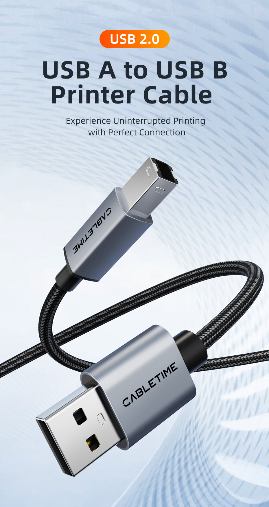 CABLETIME USB A 2.0 Printer Cable 5m