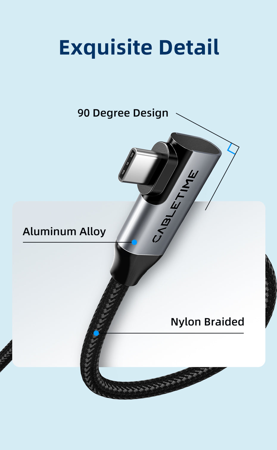 CABLETIME 90° USB C to USB C PD100W Gen2 USB3.1 (2m)