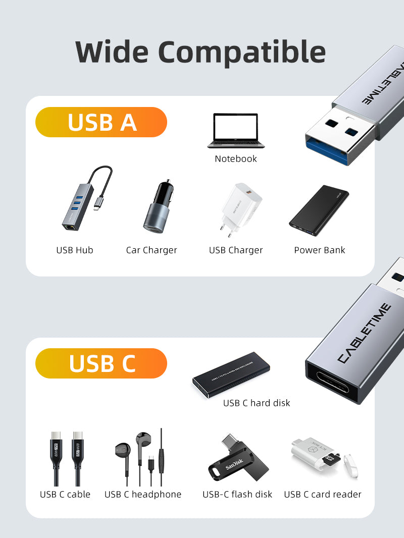 CABLETIME USB-A To USB-C Adapter